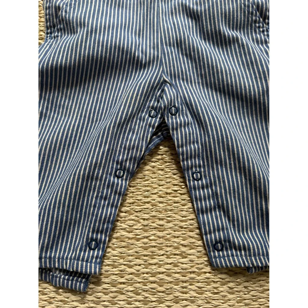 Vintage OshKosh Bgosh 80's Stripe Overalls Blue White Railroad Kids 6/9 Months